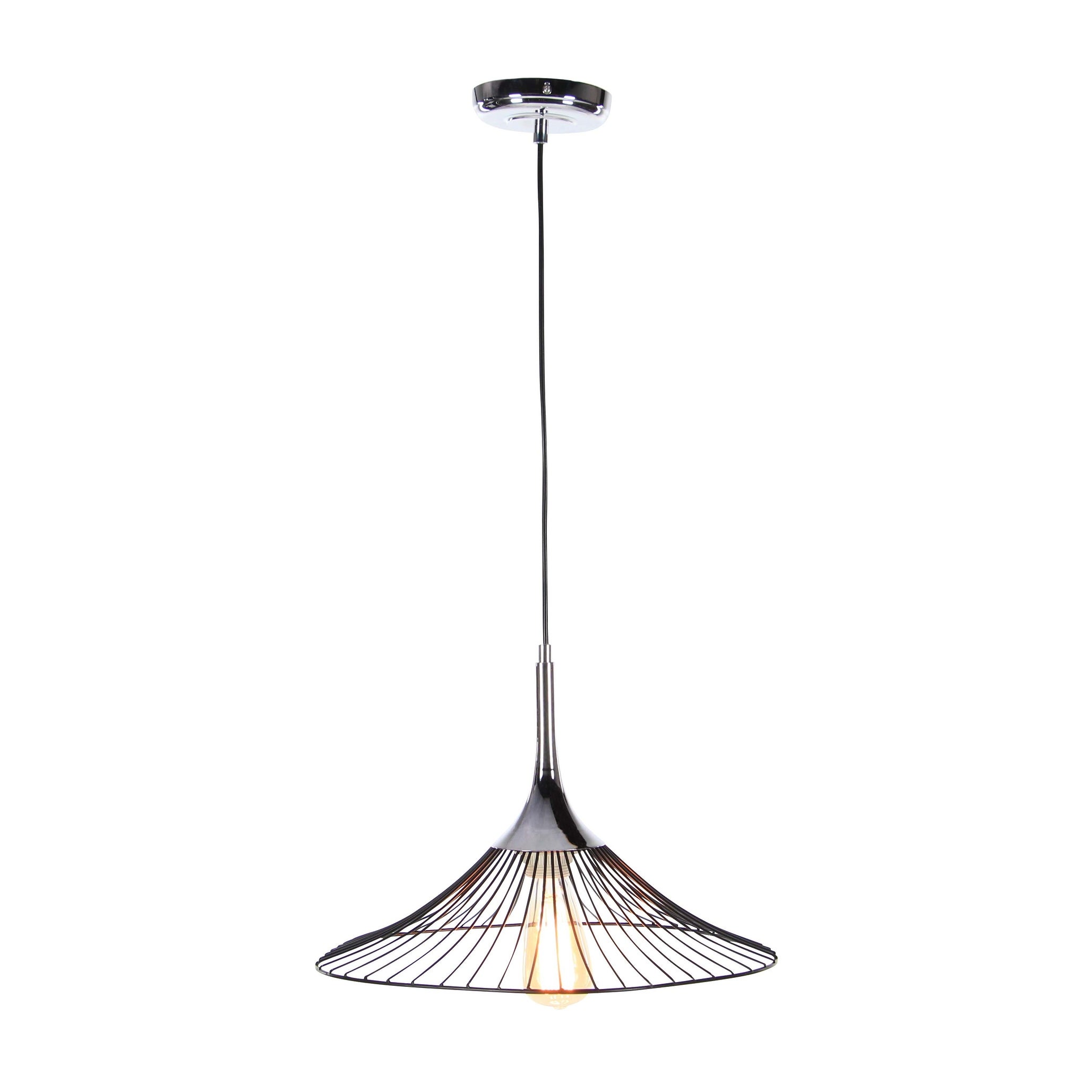 Decmode Contemporary 11 x 17 inch chic iron cone-shaped pendant with bulb, Silver