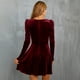 thumbnail image 5 of Laklulu - Vestido corto de fiesta de terciopelo con escote en V cruzado y manga larga para mujer, corte en A, ajustado y acampanado - burdeos, XL, 5 of 5
