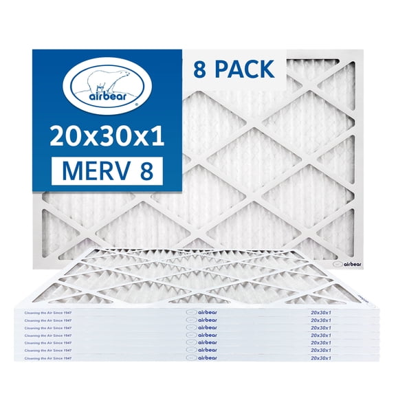 20x30x1 MERV 8 8-pack TRION Air Bear Pleated HVAC Air Filters Replacement (Actual Size 19.5x29.5x.75)