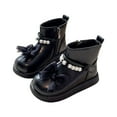 thumbnail image 2 of LYHao Girls Boots With Side Zipper Chiffon Bowknot And Pearl Stylish Shoes For Autumn ,Girls Boots Sizes 8.5 Black(2-2.5 Years), 2 of 5