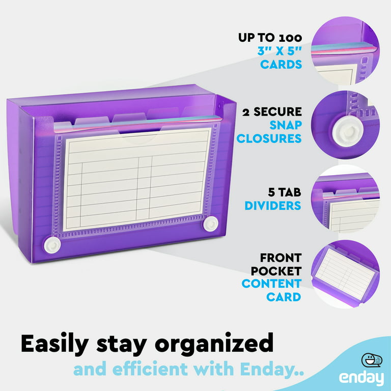 Index Card Holder Purple, 3x5 Note Flash Card Organizer Case, File Box with 5 Dividers and Tab Sticker, Notecard Box Holds 100 Cards, Also Available