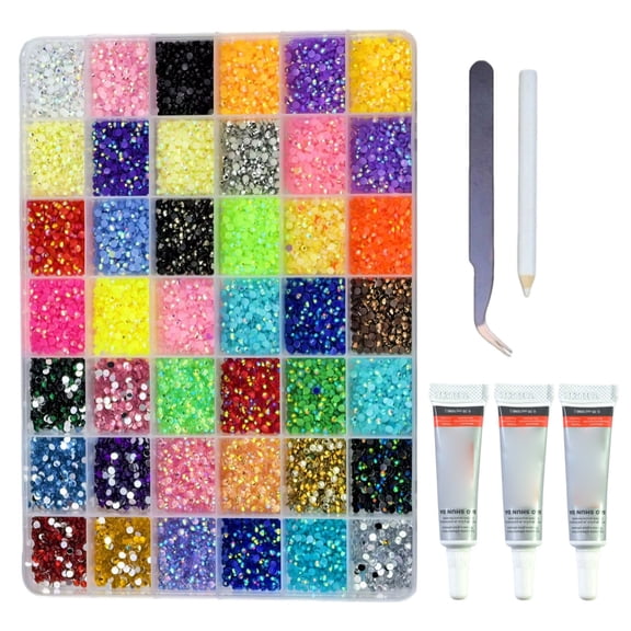 2026 New 32000Pcs Resin Rhinestones with Tweezers for Bedazzling, Multicolor Crystal with 3Pcs Jewelry Glue for Bedazzled Nail Art Crafting Makeup
