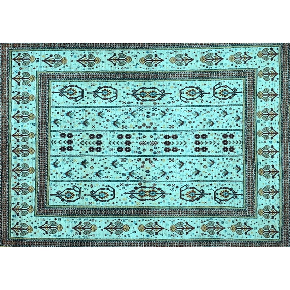 Ahgly Company Indoor Rectangle Abstract Light Blue Contemporary Area Rugs, 7' x 10'