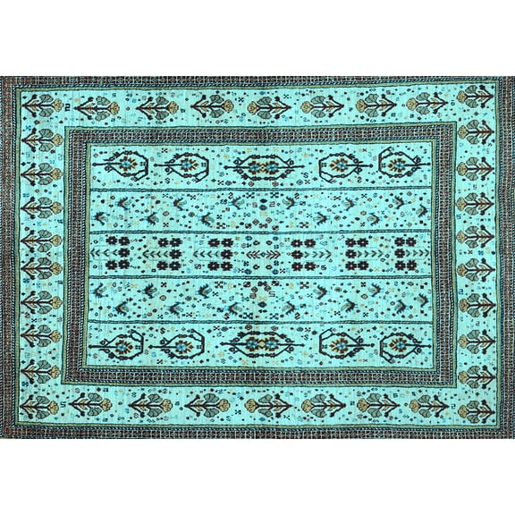 Ahgly Company Indoor Rectangle Abstract Light Blue Contemporary Area Rugs, 3' x 5'