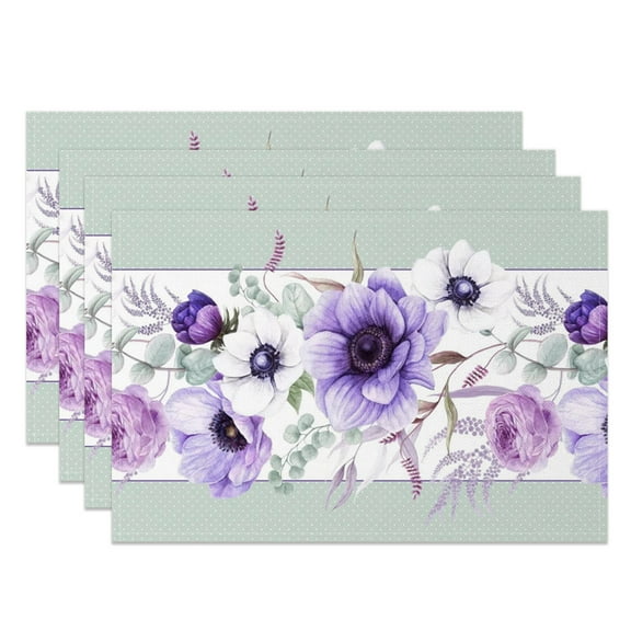 SUNOLIFE Purple Floral Placemats Set of 4,Flowers Table Mats for Dining Table Decorations 12x18 inch