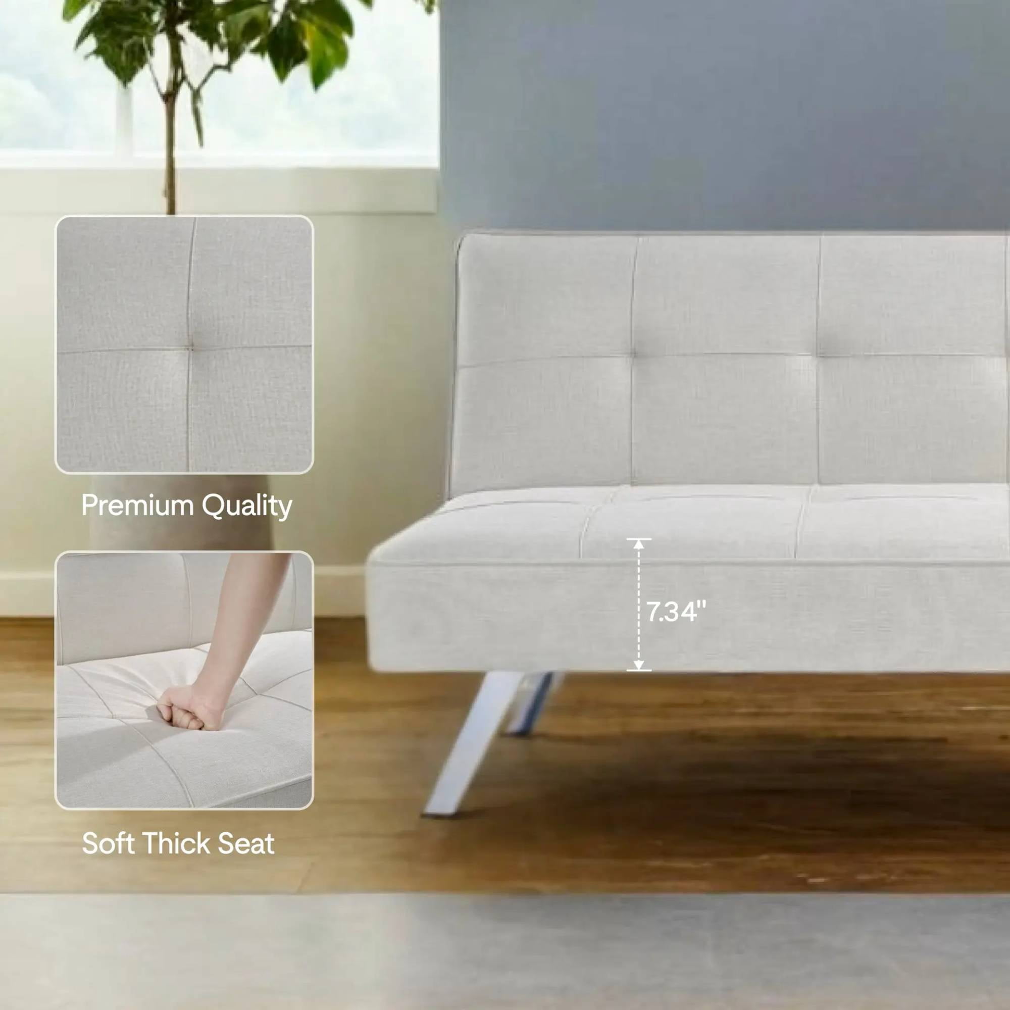 66" Futon Sofa Bed, 3-in-1 Convertible Sleeper Couch Bed for Small Spaces, Tufted Back Loveseat for Living Room, Beige