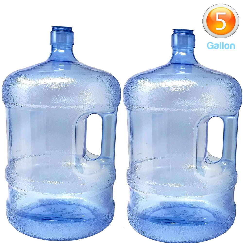 2Pc Plastic Water Bottle With Screw Caps 5 Gallons Jug Container With