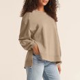 thumbnail image 3 of tarylea Athletic Tops for Women Crew Neck Split Hem Pullover Solid Color Long Sleeve Shirts Casual Loose Comfy Sports Tops, 3 of 8