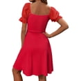 thumbnail image 4 of Womens Summer Sweetheart Neck Short Puff Sleeve Mini Drawstring Casual Slim Flowy Dress Sundress, 4 of 7