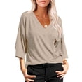 thumbnail image 2 of Langwyqu Women Solid Color V Neck 3/4 Sleeve Casual Loose Shirt, 2 of 5