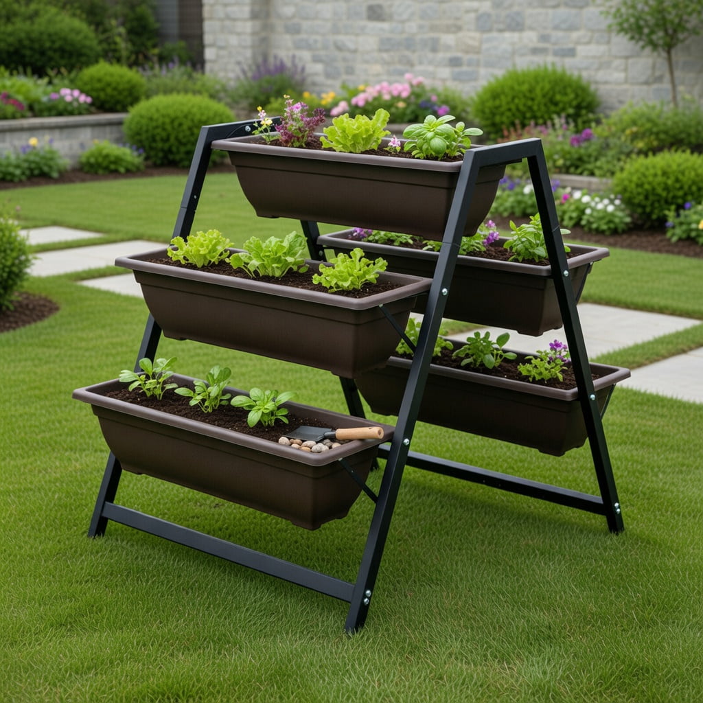 Topcobe 3-Tier Vertical Raised Garden Bed with 5 Plant Boxes, Vertical Garden Planter Outdoor