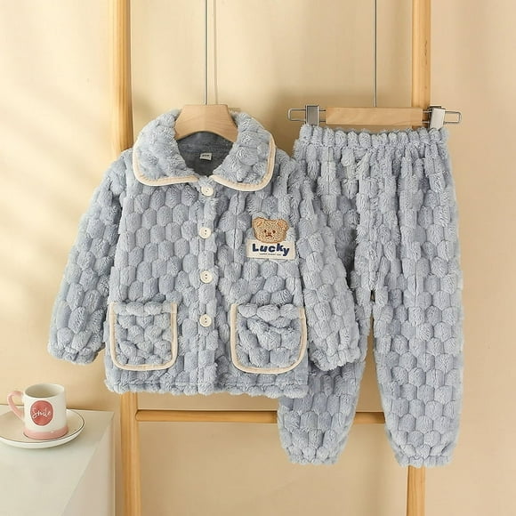 Pijamas para niños, ropa de casa de franela de otoño, traje para niños, adolescentes, cárdigan de moda de polar coral