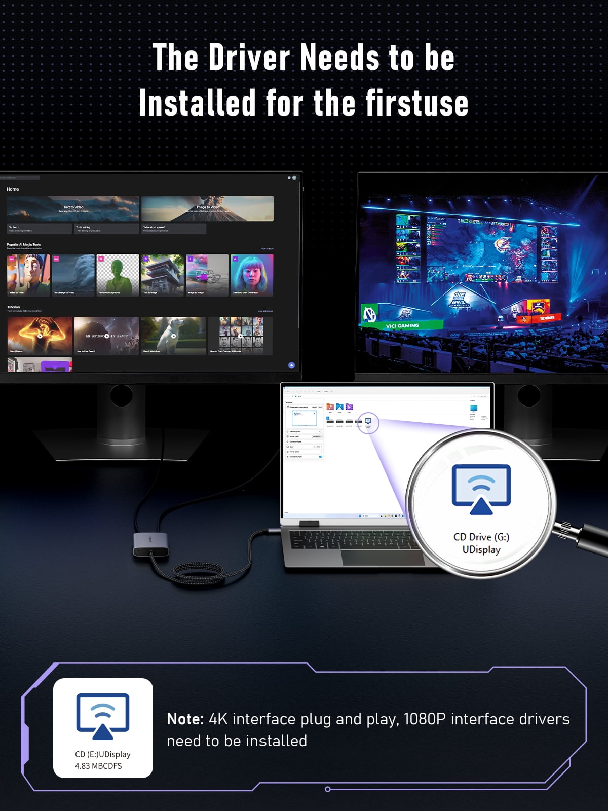 Lemorele USB C to Dual HDMI Adapter, Type C to 4K HDMI Display, Hub with 2 HDMI for Laptops HP/Dell/Lenovo/MacBook