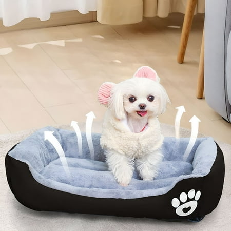 LAMIRO Medium Dog Bed Washable Orthopedic Pet Bed with Bolster Rectangle Plush Fabric 15.5x17.7x4.7 Inch