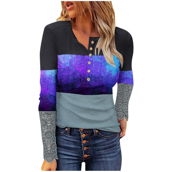 Gubotare Tshirts Shirts For Women Womens Long Sleeve Tshirt V Neck Loose Fit Soft Waffle Knit Thermal Tops,Purple S