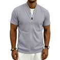 thumbnail image 6 of FAWUUDO Men's Waffle Tops Solid Color Zipper Quick Dry Lightweight Breathable Workout Gym Short Sleeve Gray, 6 of 7