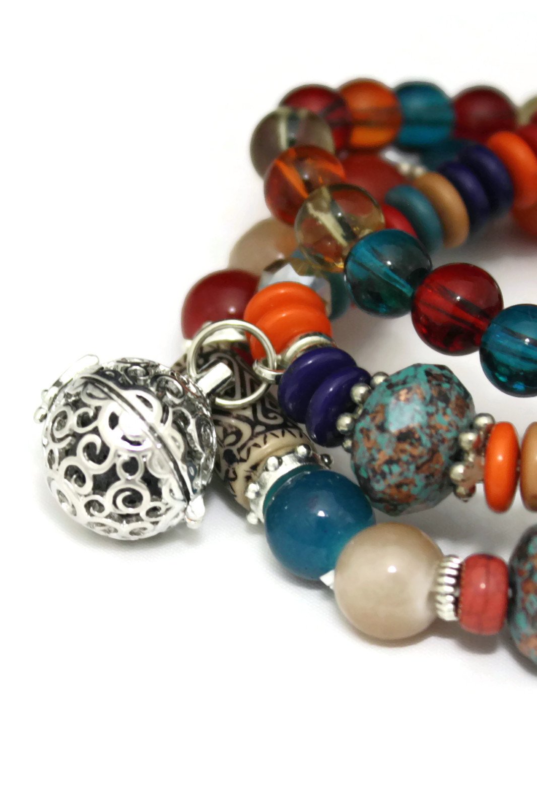 Trio Multi Colored Essential Oil Beaded Diffuser Bracelets- Set of 3
