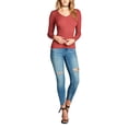thumbnail image 3 of KOGMO Women's Long Sleeve V-Neck Fitted Rib Rayon Nylon Sweater Top, 3 of 3