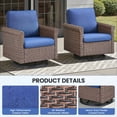 thumbnail image 5 of PARKWELL Patio Wicker Swivel Glider Chairs Set of 2,Outdoor Swivel Rocking Lounge Chair with No-Slip Cushions Deep Seat High Back,Swivel Rocker Armchair for Porch Balcony Backyard,Brown/Blue, 5 of 9