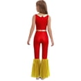 thumbnail image 2 of Haitryli Kids Girls Sequin Metallic Bell Bottom Jumpsuit Flare Pants Romper Sleeveless Disco Party Dance One Piece Red 10, 2 of 7