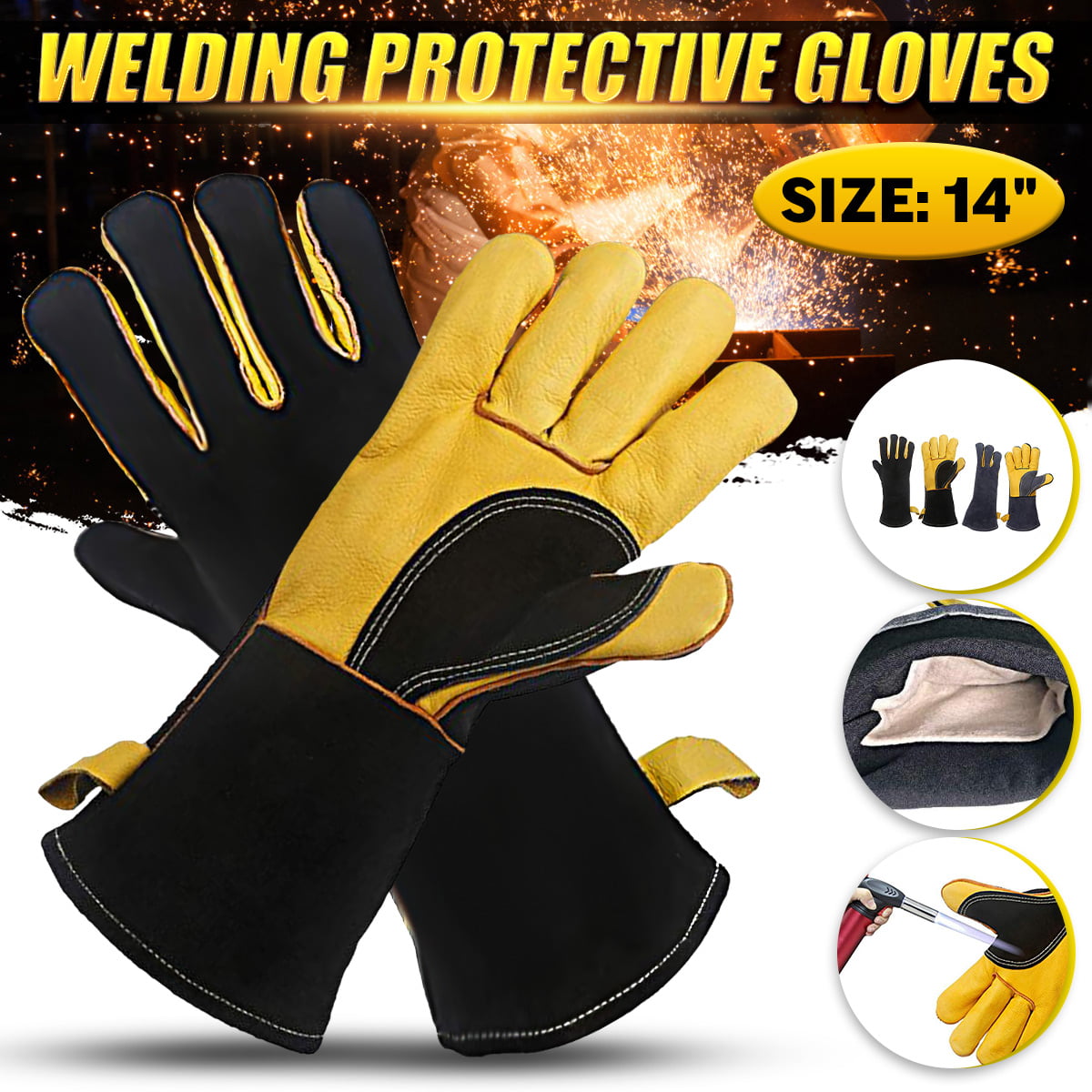 Welding Gloves Goatskin Leather Welders Gloves Gardening Welding Wood Stove 