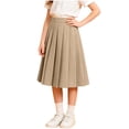 thumbnail image 2 of Hzzrkos Girls Casual Loose Solid Color High Waist Pleated A Line Mid Length School Uniform Skirt Academic Style Elastic Waist Swing Skirt Khaki, 2 of 9