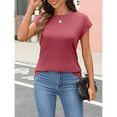 thumbnail image 4 of Camiseta de Verano para Mujer, Color Liso, Cuello Redondo, Corta, Color Vino Tinto, Talla XL, 4 of 7