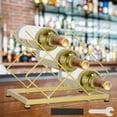 thumbnail image 2 of Countertop Wine Rack Iron Tabletop Wine Bottle Holder 5 Bottle Space Saving Tabletop Wine Bottle Stand with Anti-Slip Base Gold Geometric Wine Rack for Cabinet Pantry Restaurant 11x7.1 inch, 2 of 10