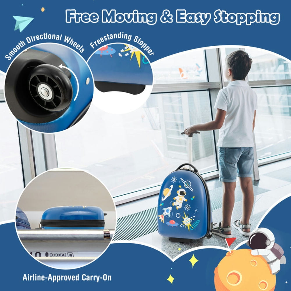 GVN 16 Inch Kids Carry-On Luggage Hard Shell Suitcase with Wheels-Blue, Kids' Luggage, Riding Suitcase for Kids