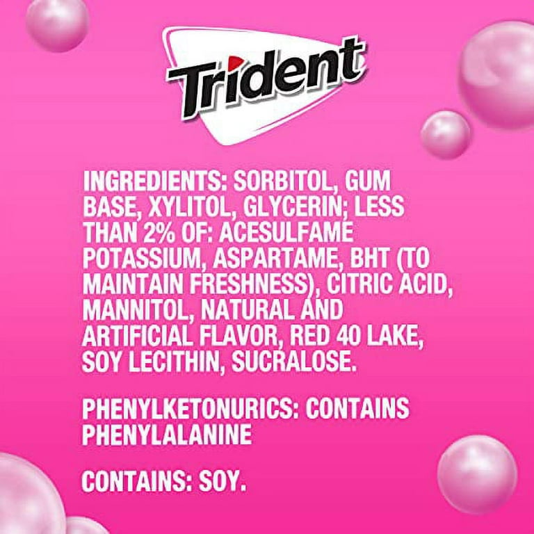 Trident Bubblegum Sugar Free Gum, 3 Packs of 14 Pieces (42 Total Pieces)