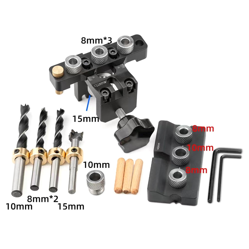 3 in 1 Drilling Locator Puncher Tool,Doweling Jig Drill Kits with 8/10/15mm Hole,Pocket Hole Jig Kits,3 Holes Joints Too