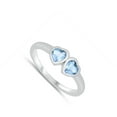 thumbnail image 4 of CHOOSE YOUR COLOR Simulated Aquamarine Double Promise Heart Ring .925 Sterling Silver Band Blue CZ Female Size 1, 4 of 4