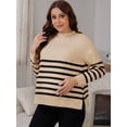 thumbnail image 2 of DARING DIVA Women's Maternity Striped Mock Neck Long Sleeve Sweater L Brown, 2 of 8