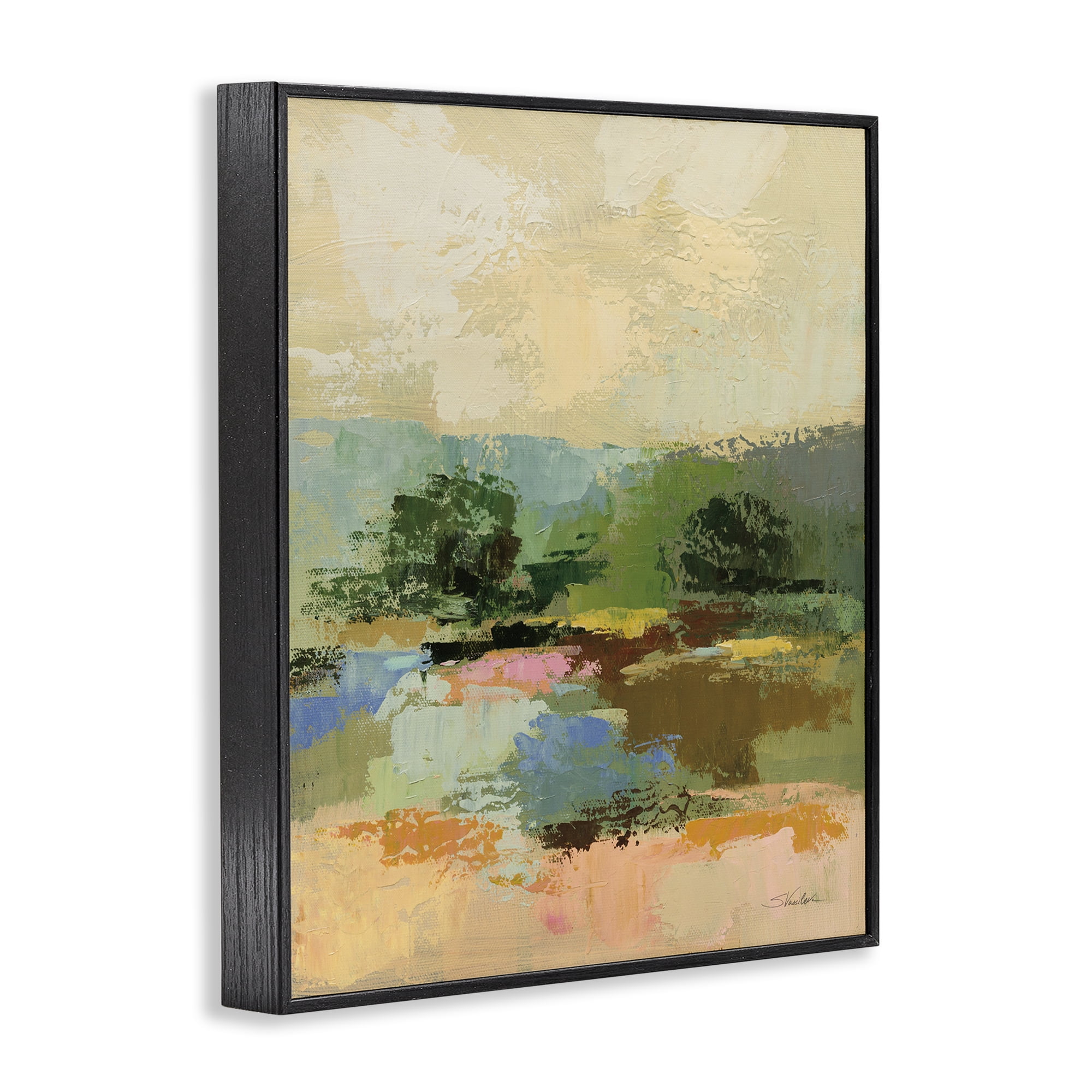 Stupell Industries Across The River Abstract Landscape Painting Black Framed Art Print Wall Art, 24 x 30