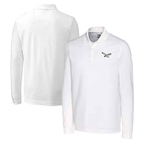 Men's Cutter & Buck White Philadelphia Eagles Advantage Tri-Blend Pique Long Sleeve Polo