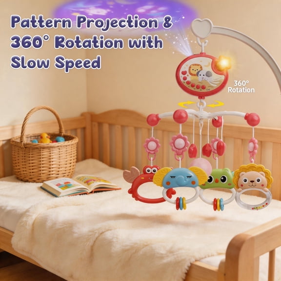 Crib Mobile with Timing Function & 400  Lullabies for Babies with Animal Rattle Teether