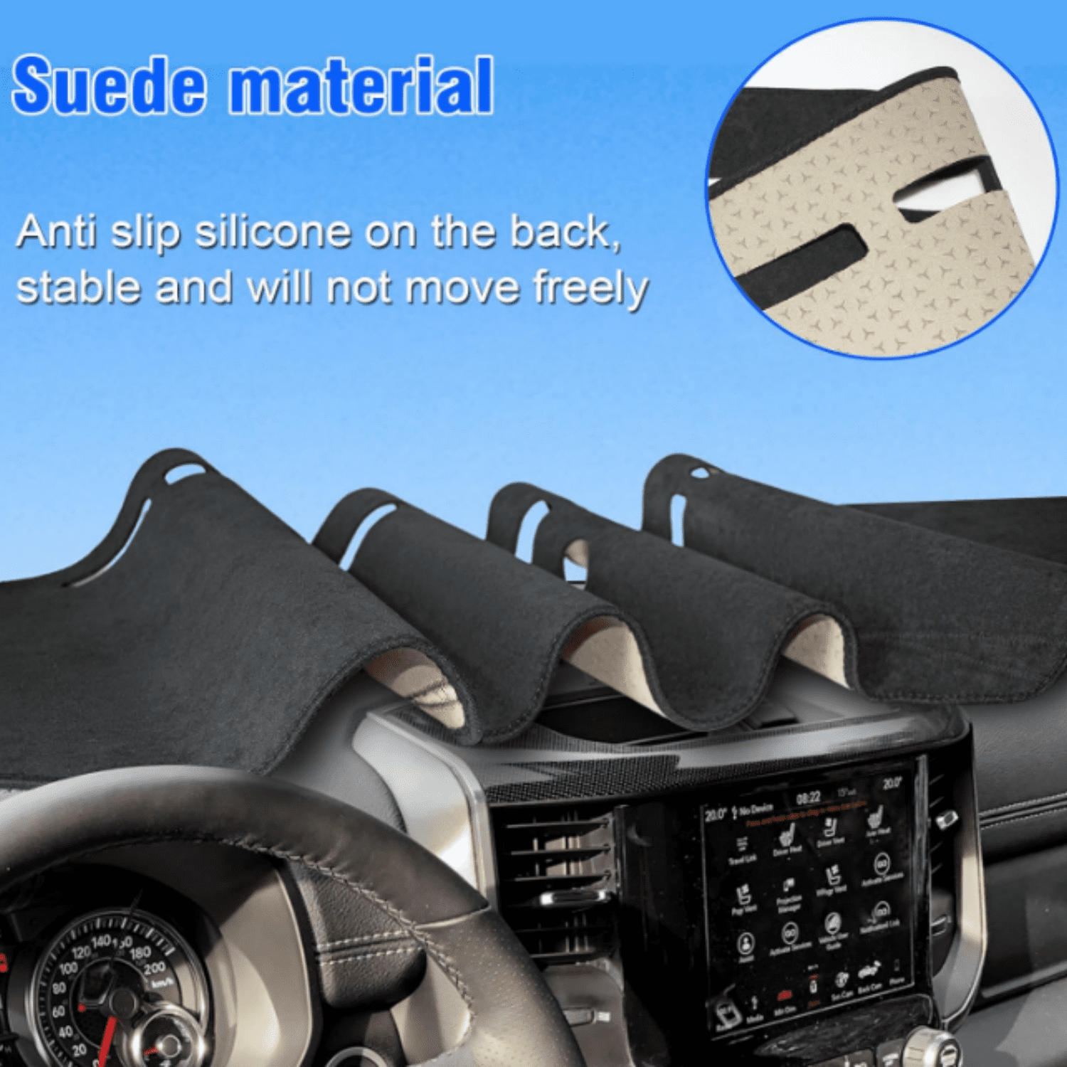 Dashboard Cover for Dodge Ram, Flannel Dashboard Pad Dash Mat Compatible with Dodge Ram 1500 2500 3500 2019-2023 2024 2025 2026 Dashboard Decorative Interior Auto Accessories (Without HUD)