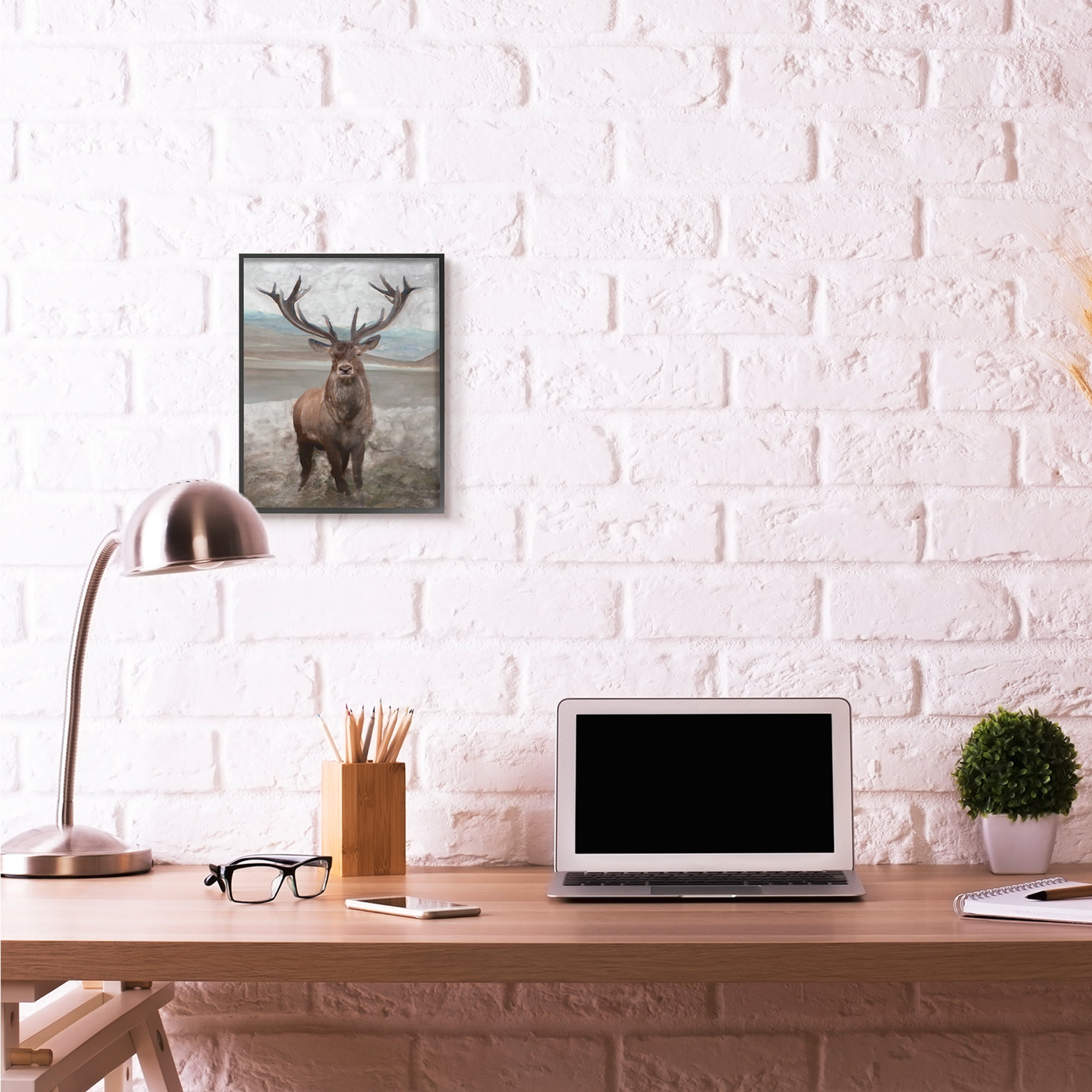 Stupell Industries Moose Encounter Landscape Animal Watercolor Painting Black Framed Art Print Wall Art, 11x14, by Stellar Design Studio