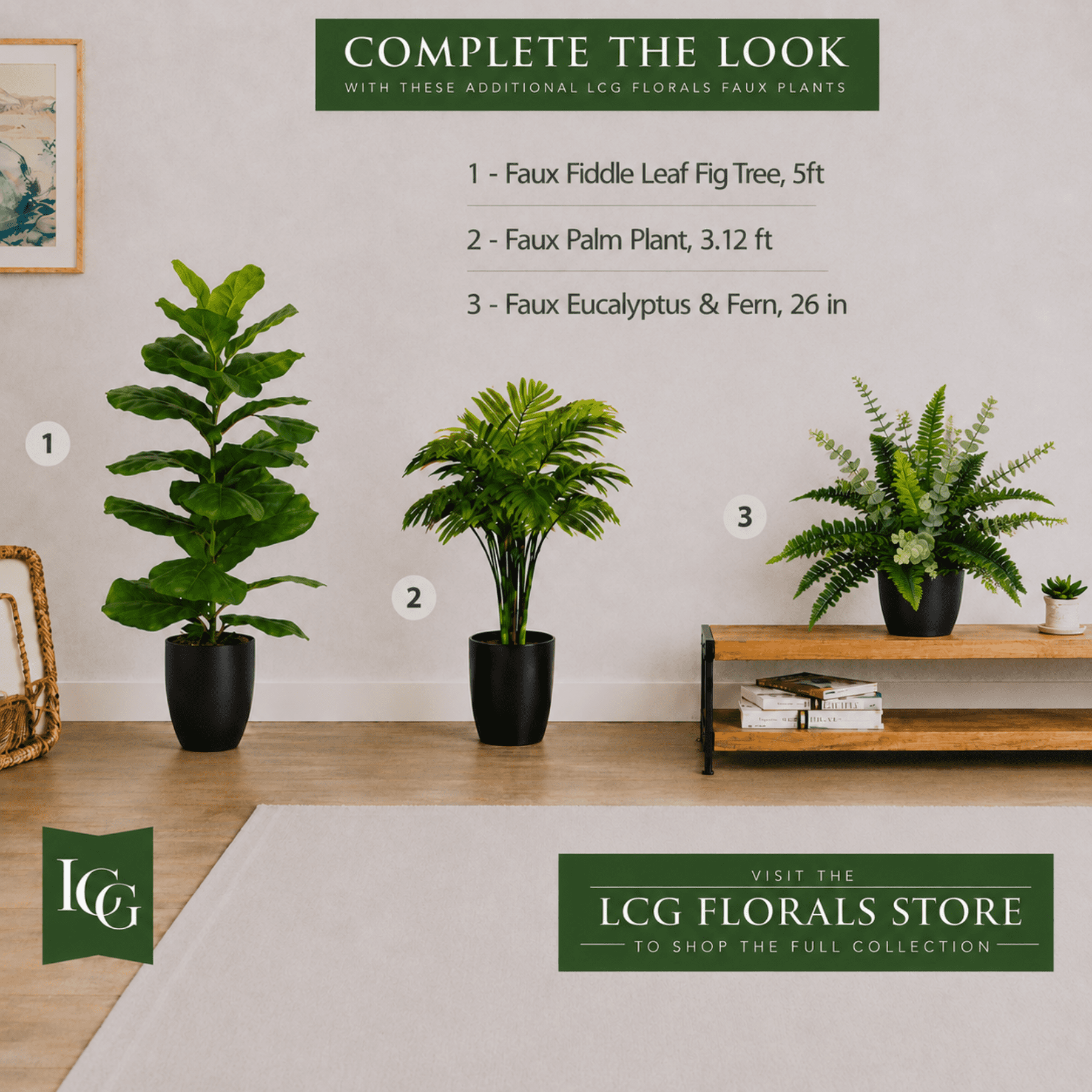 Artificial Plants, 26in Fake Potted Fern and Eucalyptus Mix in Black Drop In Pot by LCG Florals, Indoor Faux Greenery Small Plant for Home Office Bathroon Living Room Tabletop Decor