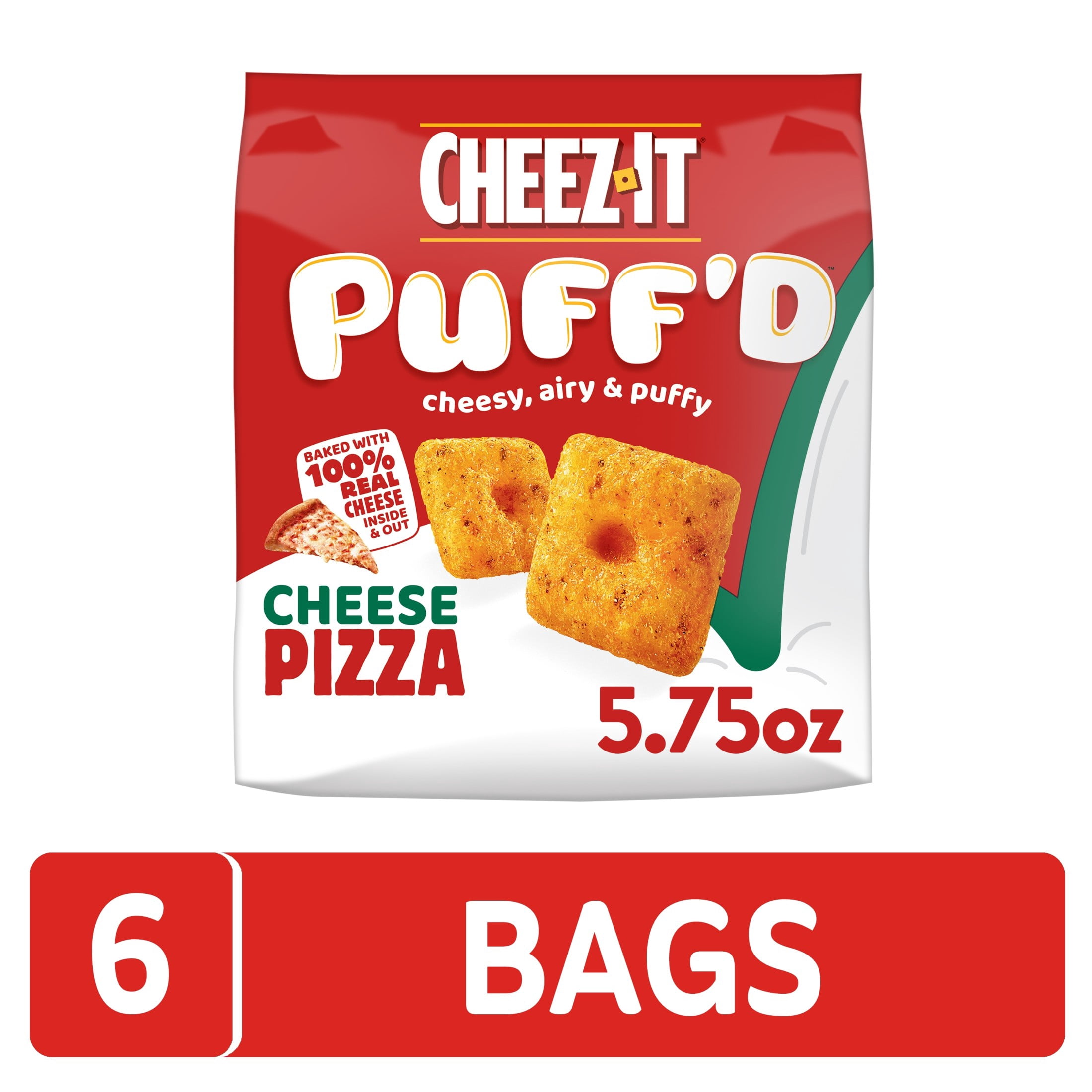 (6 pack) Cheez-It Puff'd Cheese Pizza Cheesy Baked Snacks, Puffed Snack Crackers, 5.75 oz