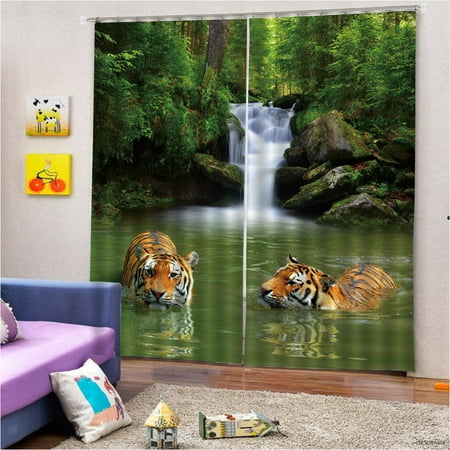 

Lovoski 2Pcs Teen Animal Decor 3D Print Curtain Drapes For Kids