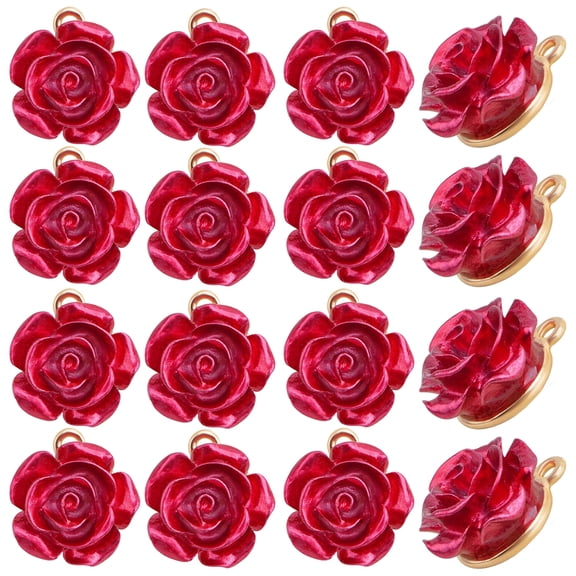 20 Pieces Resin Alloy Red Rose Charms Lovely Roseflower Shaped Dangle Pendants Embellishments with a Box for DIY Necklaces Earrings Jewelry Making Valentine's Gifts