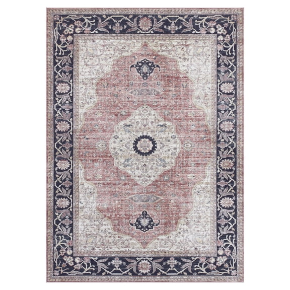 Blush Medallion Skid-Resistant Area Rug, 5' x 7'