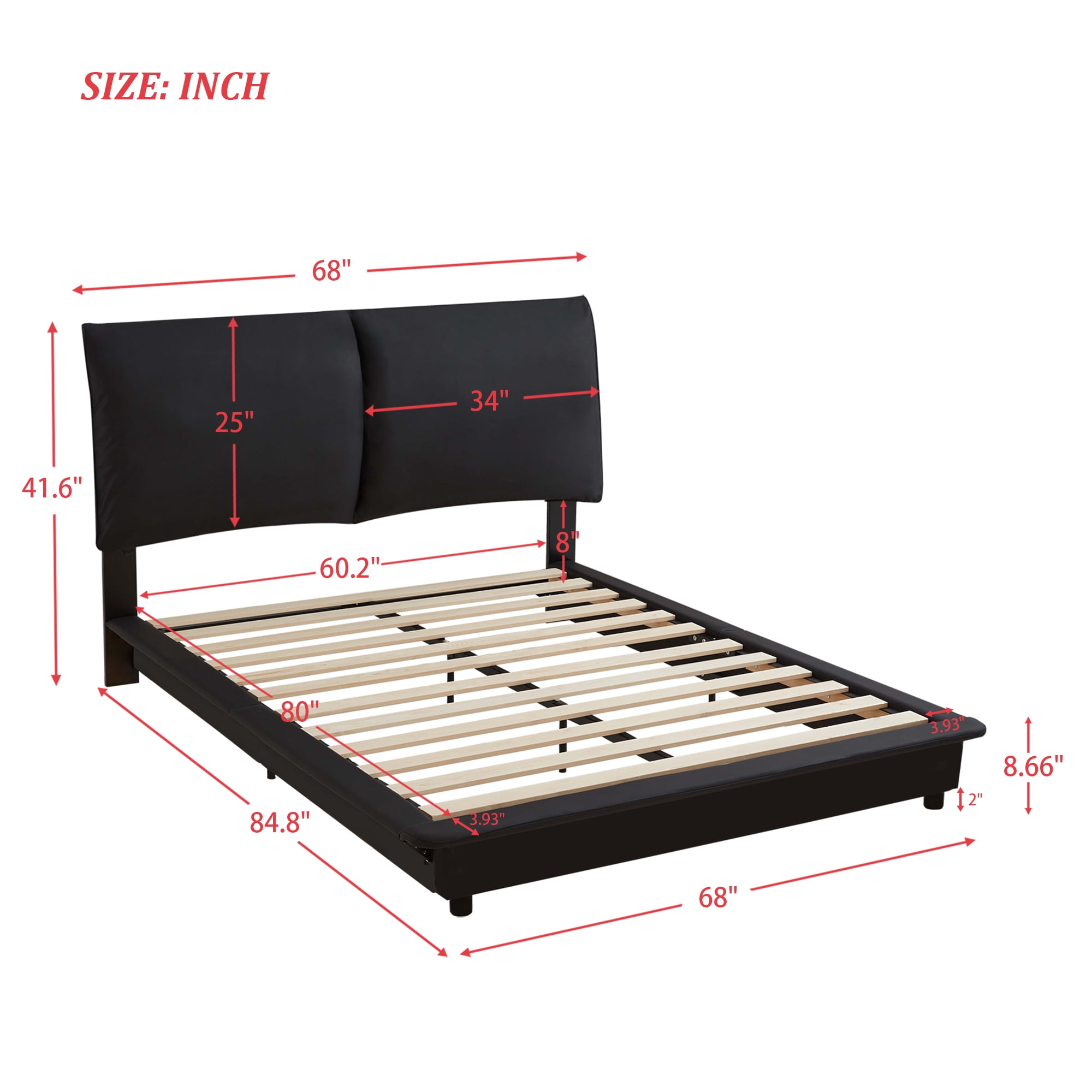 Leumius Queen Size Upholstered Platform Bed with Sensor Light & Ergonomic Design Backrests,Heavy Duty Bed Frame with Wood Slats Support,No Box Spring Needed,Black