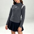 thumbnail image 4 of Juorvia Layering Tops for Girls Toddler Tween Stretchy Slim Fitted Mock Neck Lace Spliced Bow T-Shirts(7-8 Years,Gray), 4 of 6