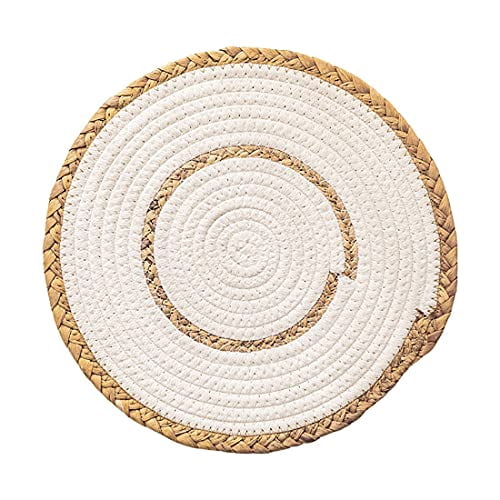Fennco Styles Hand-Woven Rattan Cotton Rope Placemats 12-Inch Round, Set of 4 - White Braided Table Mats Heat Resistant Insulation for Home, Boho Décor, Dining Table, Banquets, Special Events
