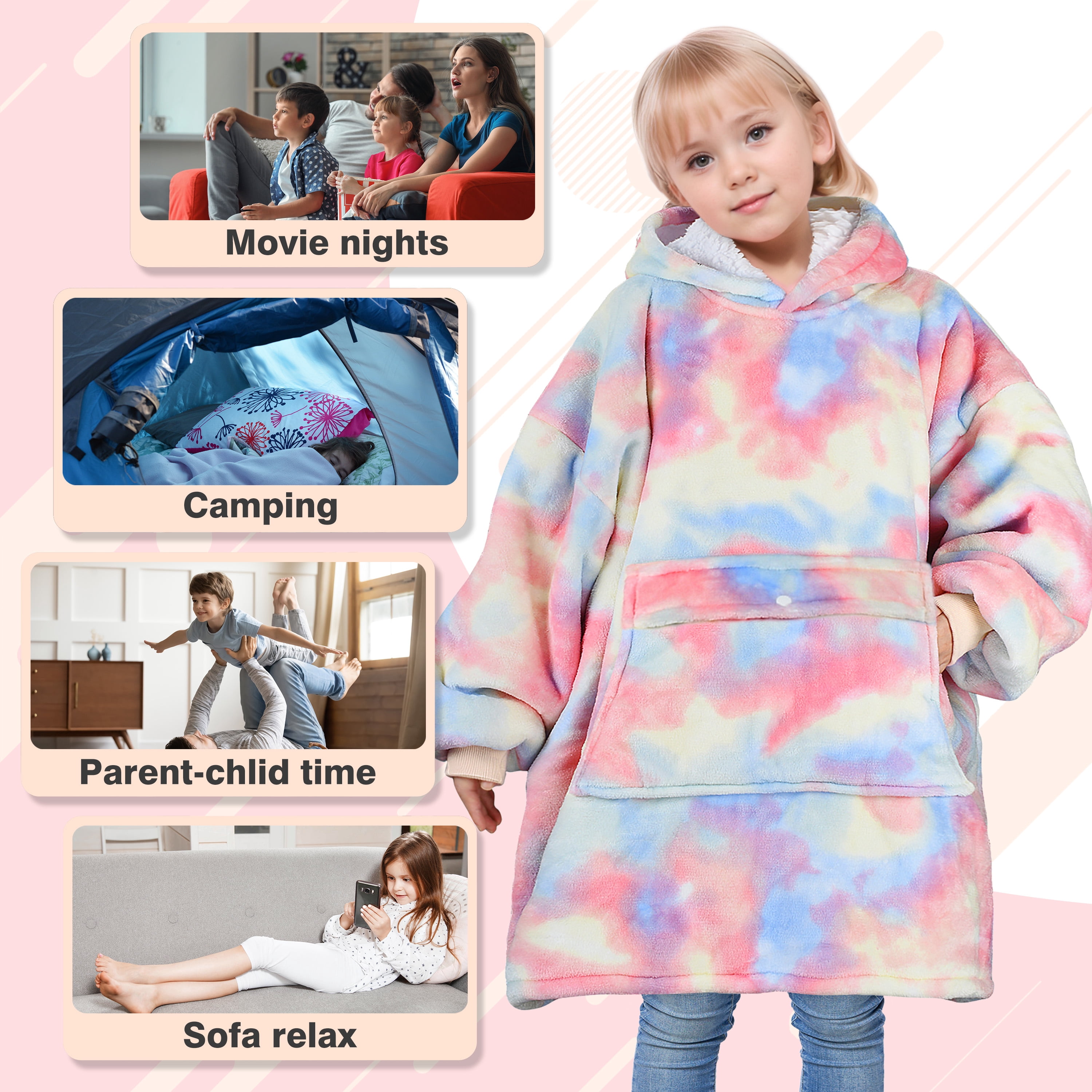 Catalonia Oversized Blanket Sweatshirt, Sherpa  Fleece Hoodie, Super Soft Warm Comfortable Pullover with Large Front Pocket for Boys Girls Teens Kids(7-13 yr)