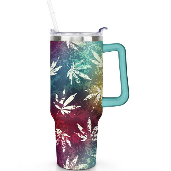 40oz Cannabis Leaves Travel Must Haves Tumblers Handle Flip Straw Lid Vacuum Insulated Travel 40 oz Cannabis Leaves Tumbler with Lids Straws Leak Proof Stainless Steel Cup Mug Gifts for Men Women
