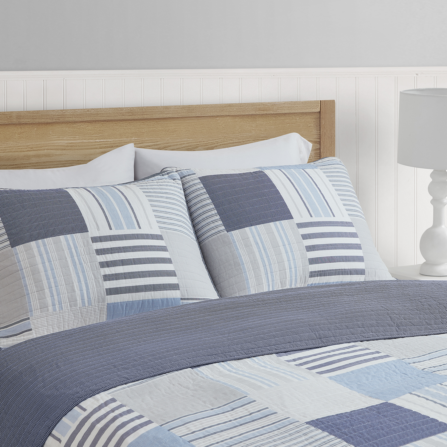 Lido Patch Blue/Grey 3 Piece Cotton Quilt Set - King