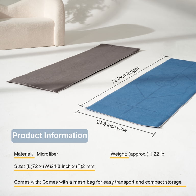 YR Yoga Mat Towel with Alignment Lines, 72''x24'' Non Slip Hot